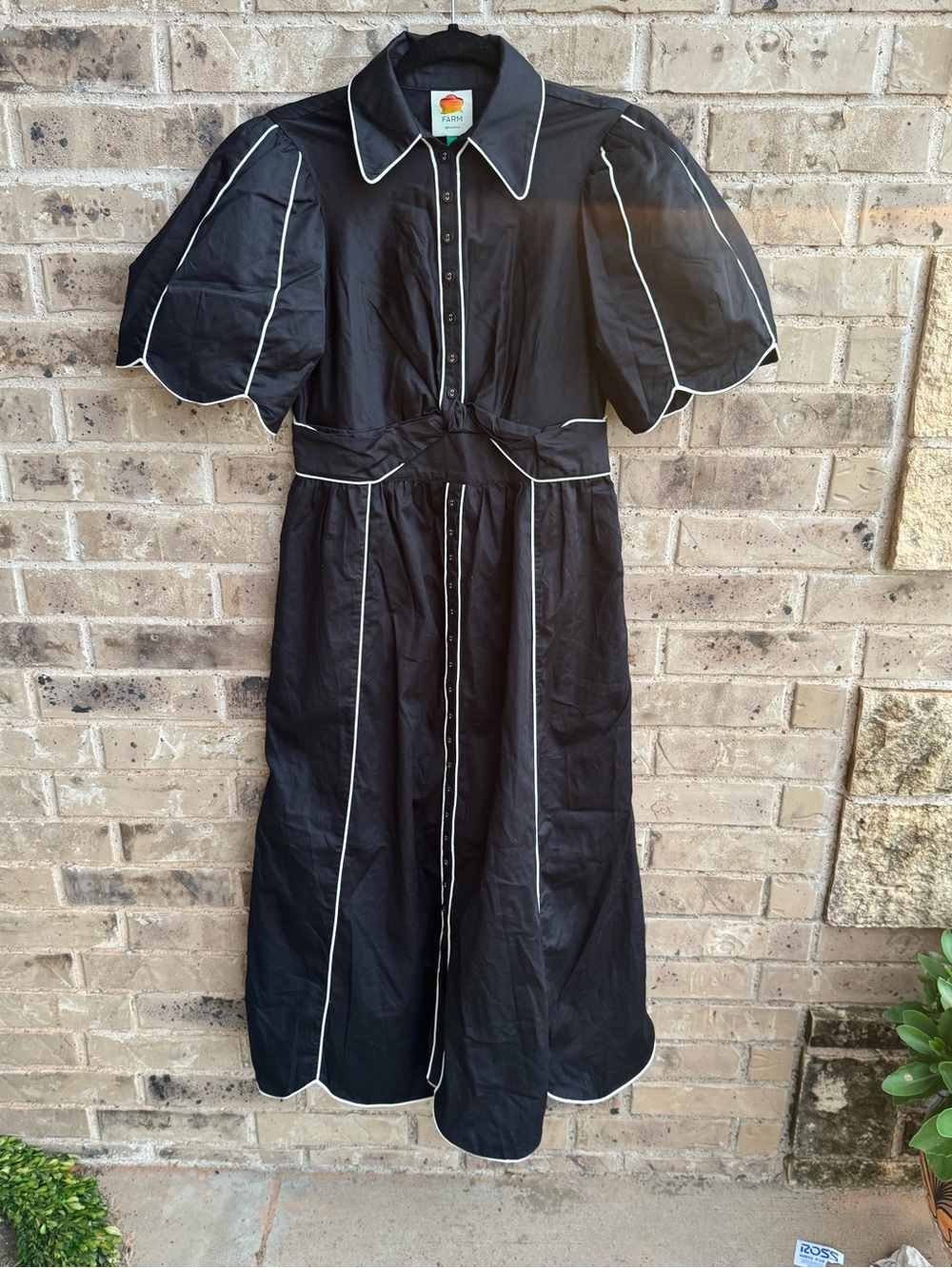 Farm Rio Black Puff-Sleeve Tie-waist Maxi Dress NWT Size L - Picture 2 of 9